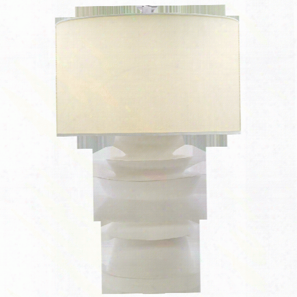 Stacked Disk Table Lamp In Various Finishes W/ Natural Percale Shade Design By E. F. Chapman