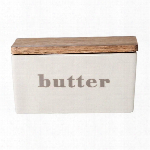 Stoneware Butter Box W/ Bamboo Lid In Grey Design By Bd Edition