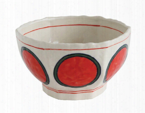 Stoneware Hand-painted Bowl W/ Circles In Coral Design By Bd Edition