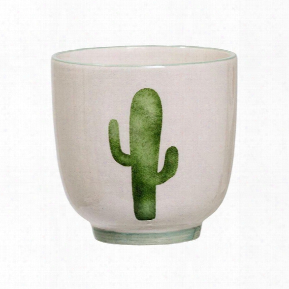 Stoneware Jade Cup W/ Cactus Design By Bd Edition
