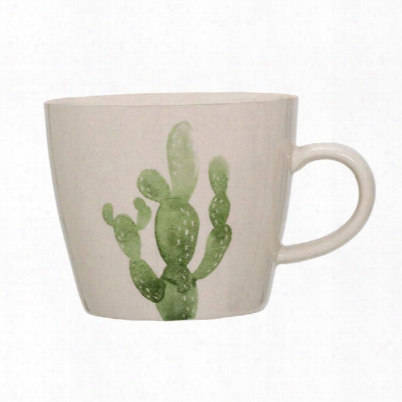 Stoneware Jade Mug W/ Cactus Design By Bd Edition