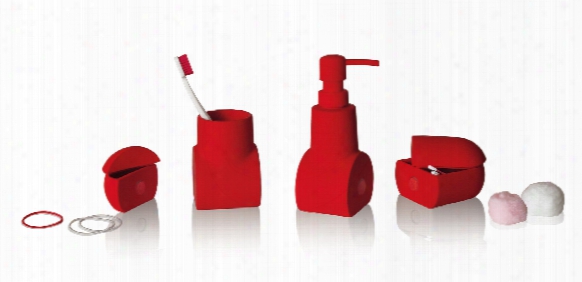 Submarino Porcelain Bathroom Accessory Set In Red Design By Seletti
