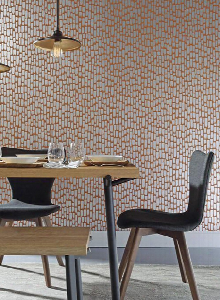 Sumi-e Wallpaper In Silver And Red-orange Design By York Wallcoverings