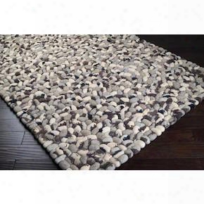 Summit Collection New Zealand Felted Wool Area Rug In Charcoal Grey, Dark Lavender Grey, And Winter White Design By Surya