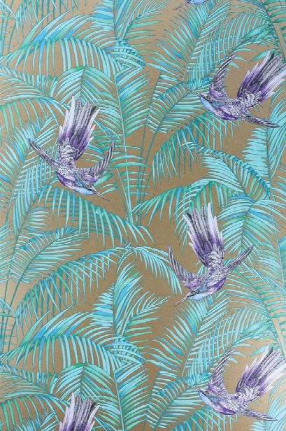 Sunbird Wallpaper In Bronze And Purple By Matthew Williamson For Osborne & Little