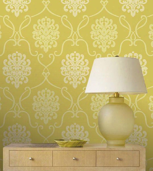 Suzette Damask Wallpaper In Light Green Design By Brewster Home Fashions