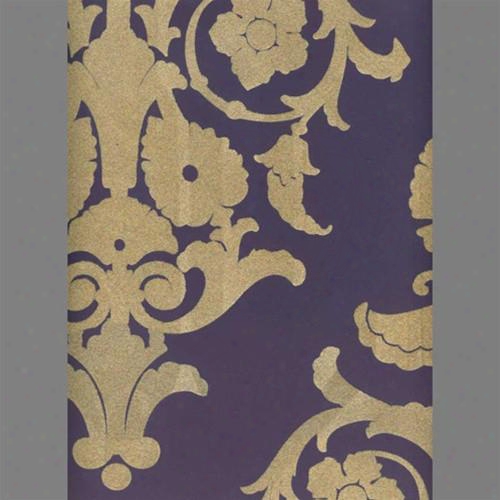 Tan & Purple Medallion Damask Velvet Flocked Wallpaper Design By Burke Decor