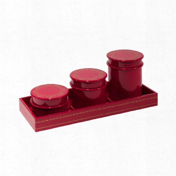 Tartier Round Canisters W/ Tray In Red Design By Bungalow 5