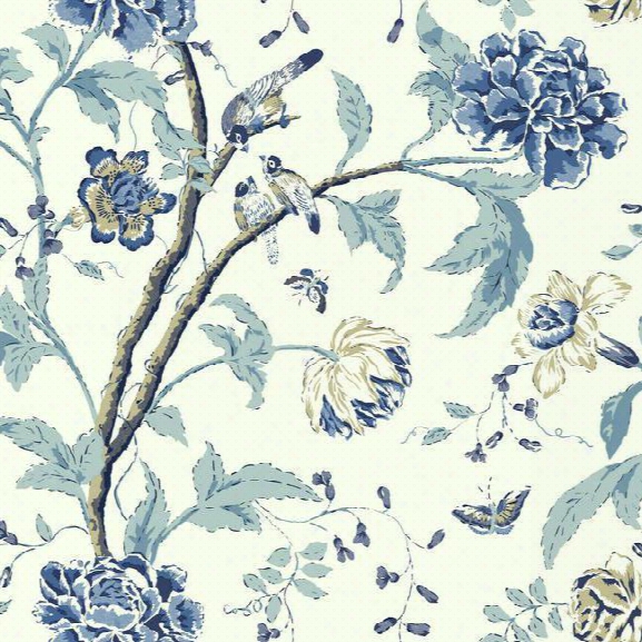Teahouse Floral Wallpaper In Blue And White Design By Carey Lind For York Wallcoverings