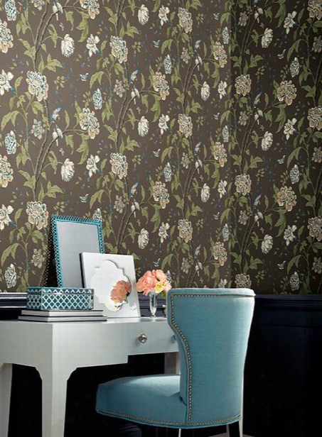 Teahouse Floral Wallpaper In Brown Design By Carey Lind For York Wallcoverings