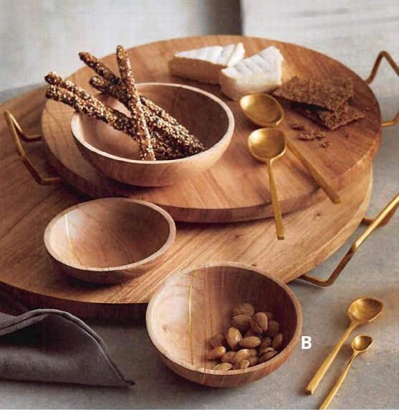 Teak & Brass Bent Handle Trays Design By Roost