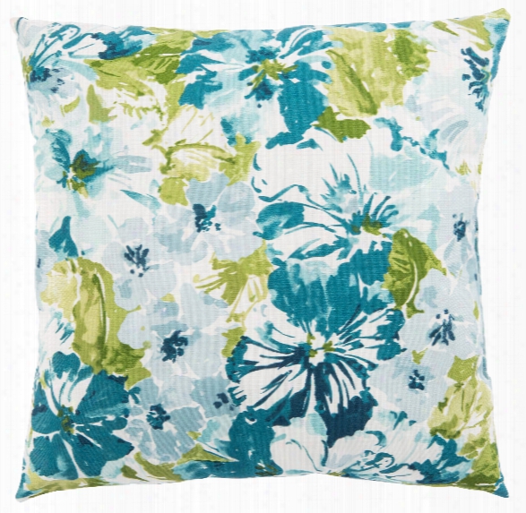 Teal & Green Floral Summer Garden Indoor/ Outdoor Throw Pillow Design By Jaipur