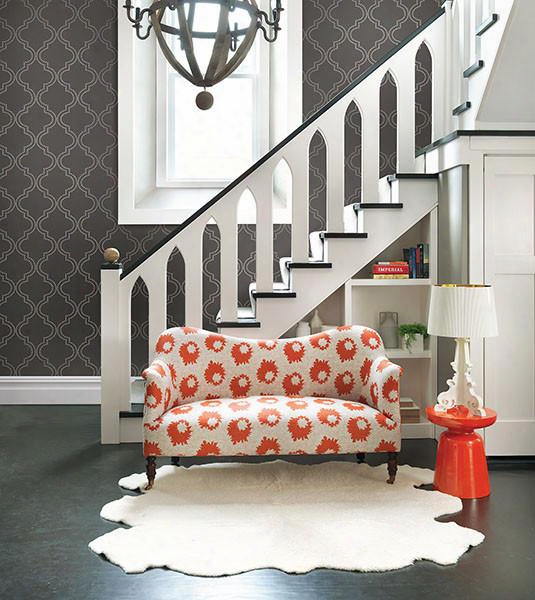 Tetra Charcoal Quatrefoil Wallpaper From The Symetrie Collection By Brewster Home Fashions