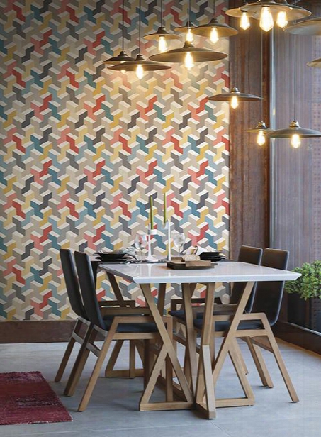 The Right Angle Wallpaper In Orange, Teal, And Gold From The Culture Club Collection By York Wallcoverings