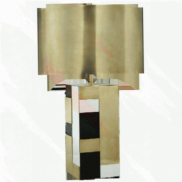 Bloque Table Lampin Mixed Brass, Bronze, & Polished Nickel W/ Antique-burnished Brass Shade Design By Kelly Wearstler