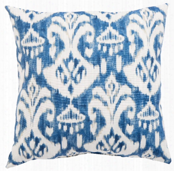 Blue & White Ikat Rivoli Fresco Indoor/ Outdoor Throw Pillow Design By Jaipur