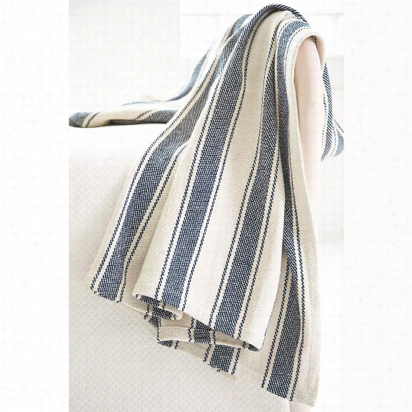 Blue Awning Stripe Woven Cotton Throw By Dash Albert