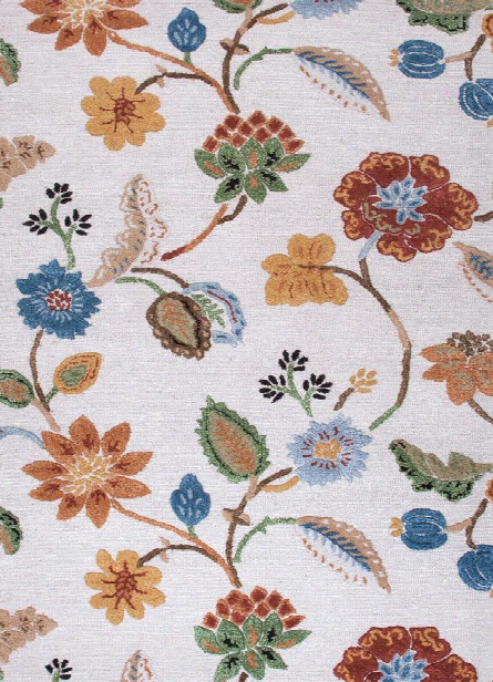 Blue Collection Garden Party Wool And Art Silk Area Rug In Antique White Design By Jaipur