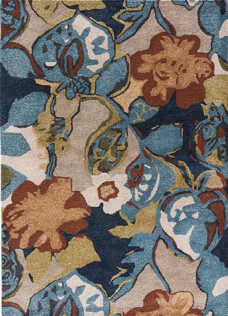 Blue Rug In Black Iris & Weeping Willow Design By Jaipur