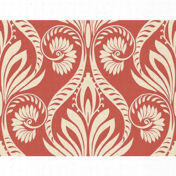 Bonaire Damask Wallpaper In Deep Orange From The Tortuga Collection By Seabrook Wallcoverings