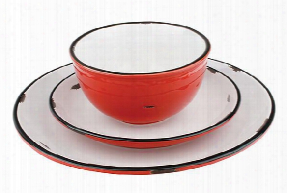 Tinware Dinner Plate In Red Design By Canvas