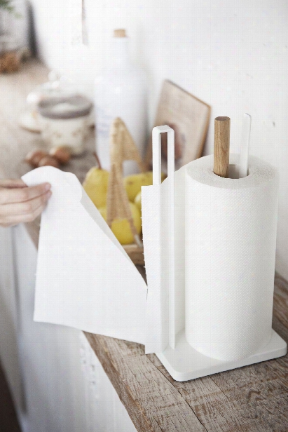 Tosca One-handed-tear Paper Towel Holder In White Design By Yamazaki