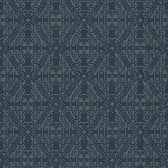 Totem Wallpaper In Darkest Blue And Silver Design By York Wallcoverings