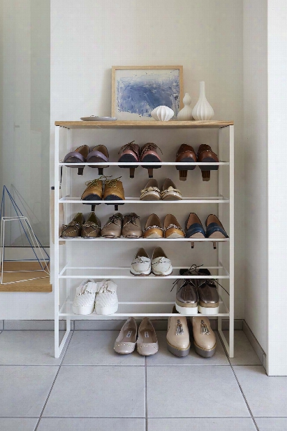 Tower 6 Tier Wood Top Shoe Rack In Various Colors Design By Yamazaki