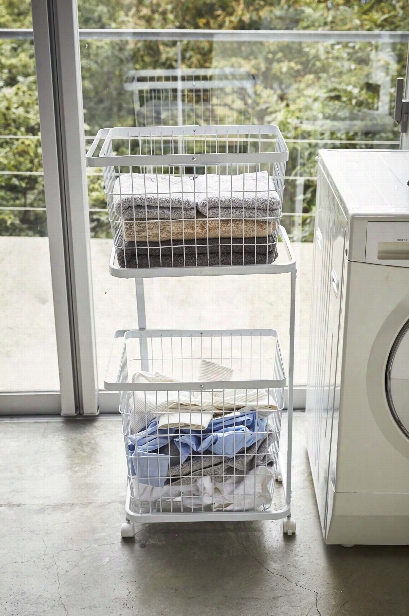 Tower Laundry Basket M + L Set W/ Steel Wagon In Various Colors Design By Yamazaki