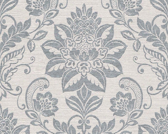 Traditi Onal Damask Wallpaper In Beige And Blue Design By Bd Wall