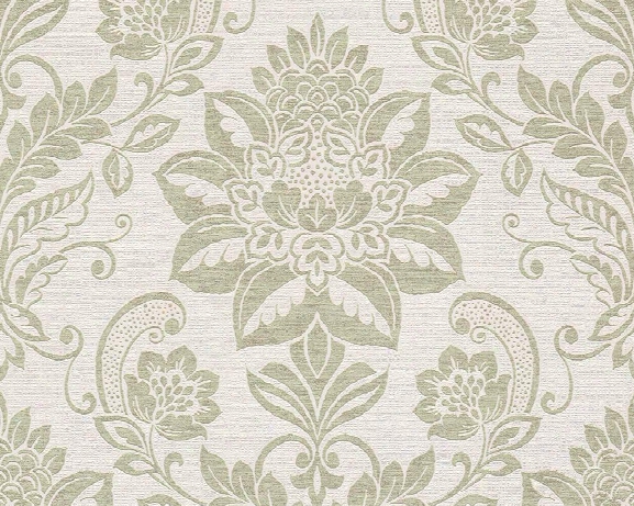 Traditional Damask Wallpaper In Beige And Green Sketch By Bd Wall