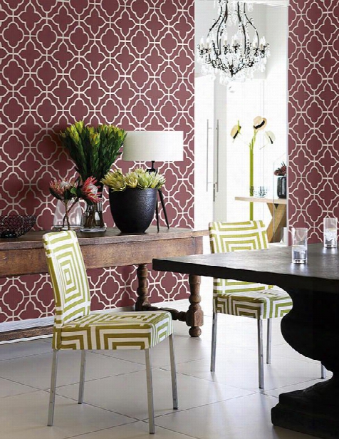 Traditional Ogee Wallpaper In Reds And White Design By Seabrook Wallcoverings