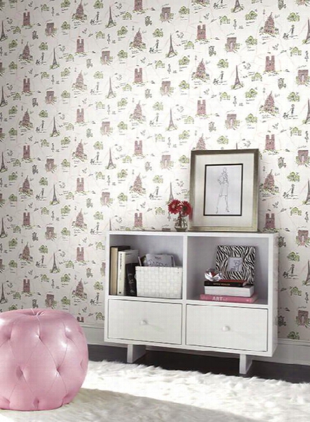 Tres Chic Wallpaper In Pink And Green By York Wallcoverings