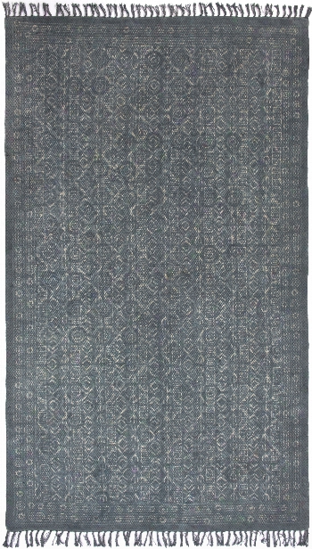 Tribal Block Print Rug In Blue Slate