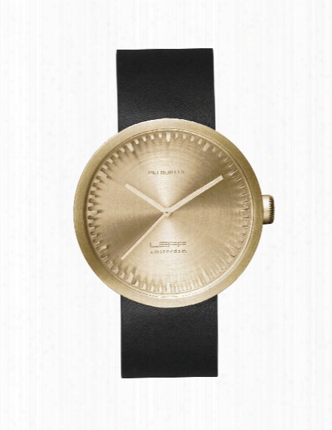 Tube Watch In Brass W/ Black Leather Strap Design By Leff Amsterdam