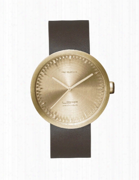 Tube Watch In Brass W/ Brown Leather Strap Design By Leff Amsterdam