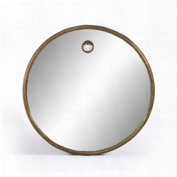 Tudor Round Mirror In Raw Antique Brass