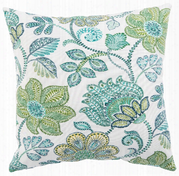 Turquoise & Green Floral Busan Indoor/ Outdoor Throw Pillow Design By Jaipur