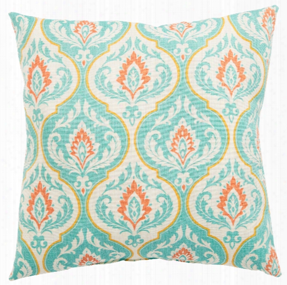 Turquoise & Orange Medallion Ragone Fresco Indoor/ Outdoor Throw Pillow Design By Jaipur