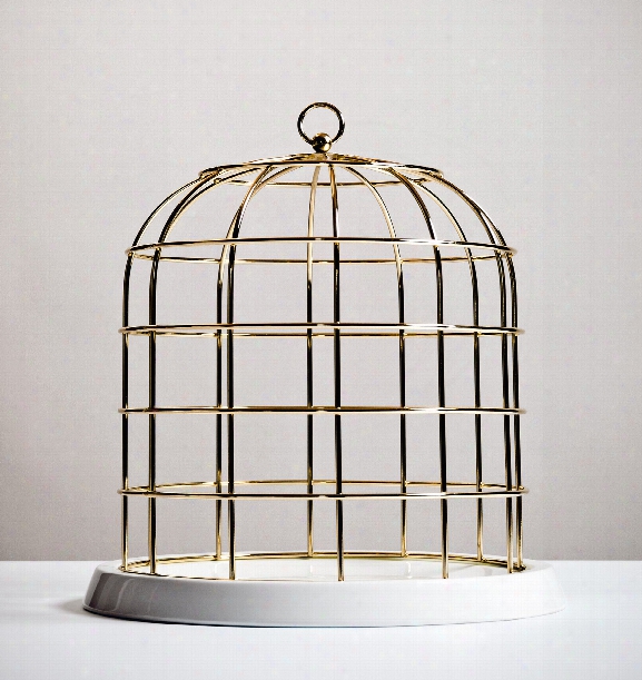 Twitable Gold Metal Birdcage W/ Porcelain Base Design By Seletti