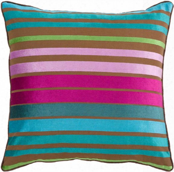 Velvet Stripe 18" X 18" Viscose Pillow In Teal And Fuschia Color By Surya