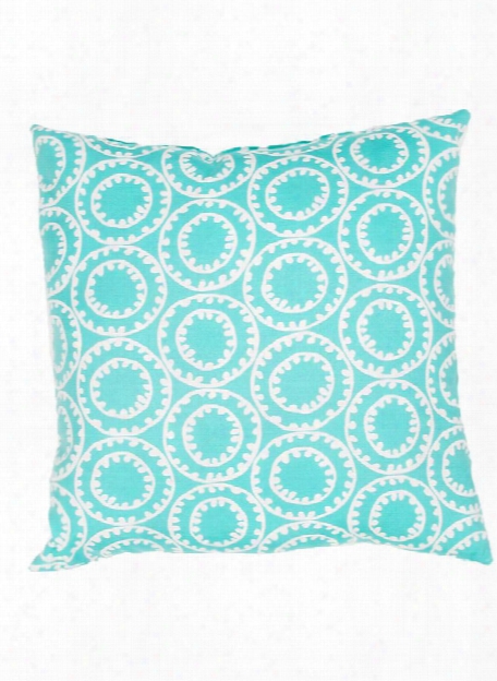 Veranda Pillow In Turquoise & Cloud Dancer Design By Jaipur