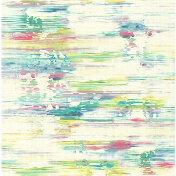 Watercolor Brushstrokes Wallpaper In Green, Pink, And Yellow From The L'atelier De Paris Collection By Seabrook