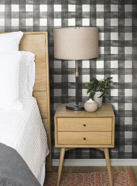 Watercolor Check Wallpaper In Black And White From The Magnolia Home Collection By Joanna Gaines