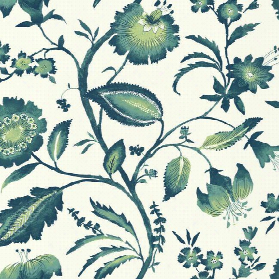 Watercolor Jacobean Wallpaper In Blue Aand Green Design By York Wallcoverings