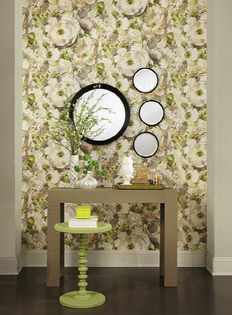 Watercolor Poppy Wallpaper In Grey And Green Design By Carey Lind For York Wallcoverings