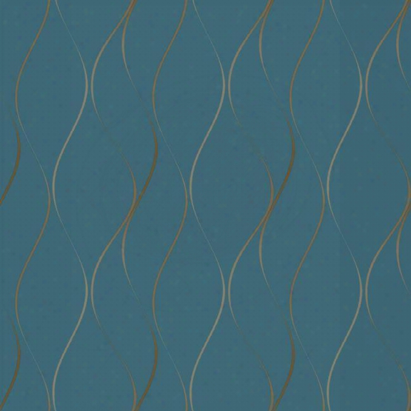 Wavy Stripe Wallpaper In Mediterranean Blue And Gold By York Wallcoverings