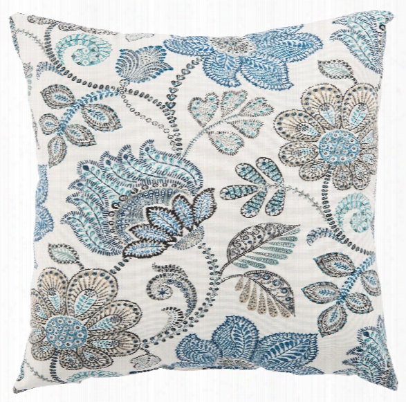 White & Blue Floral Busan Indoor/ Outdoor Throw Pillow Design By Jaipur