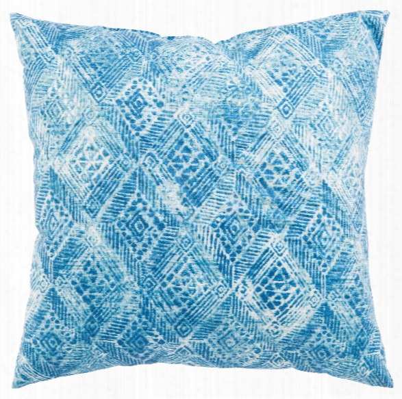 White & Blue Ikat Darrow Fresco Indoor/ Outdoor Throw Pillow Design By Jaipur