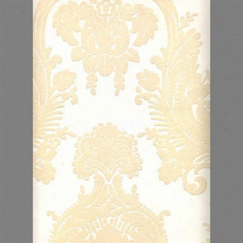 White & White Heirloom Damask Velvet Flocked Wallpaper Design By Burke Decor